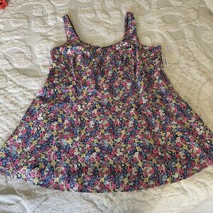 Old Navy Top 3X Bright Floral Cami Mini Dress Cotton Smocked Back Milkmaid